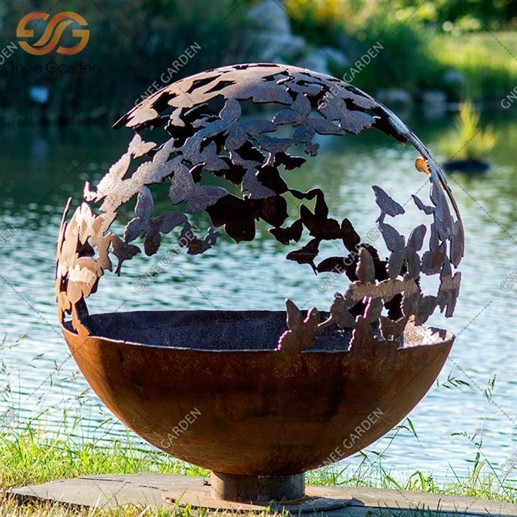 corten outdoor fire globe