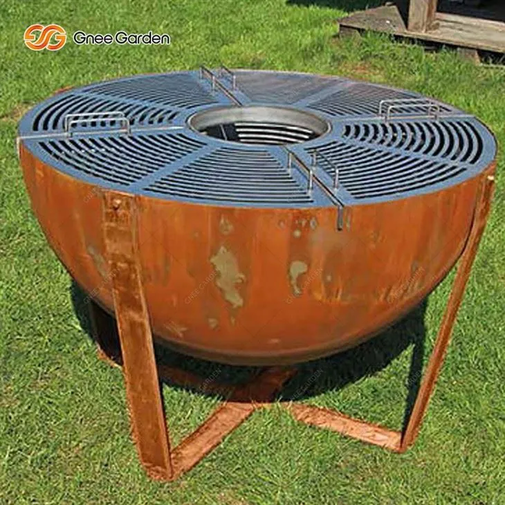 Corten Steel Outdoor Fire Bowl BBQ dengan Cincin Grill