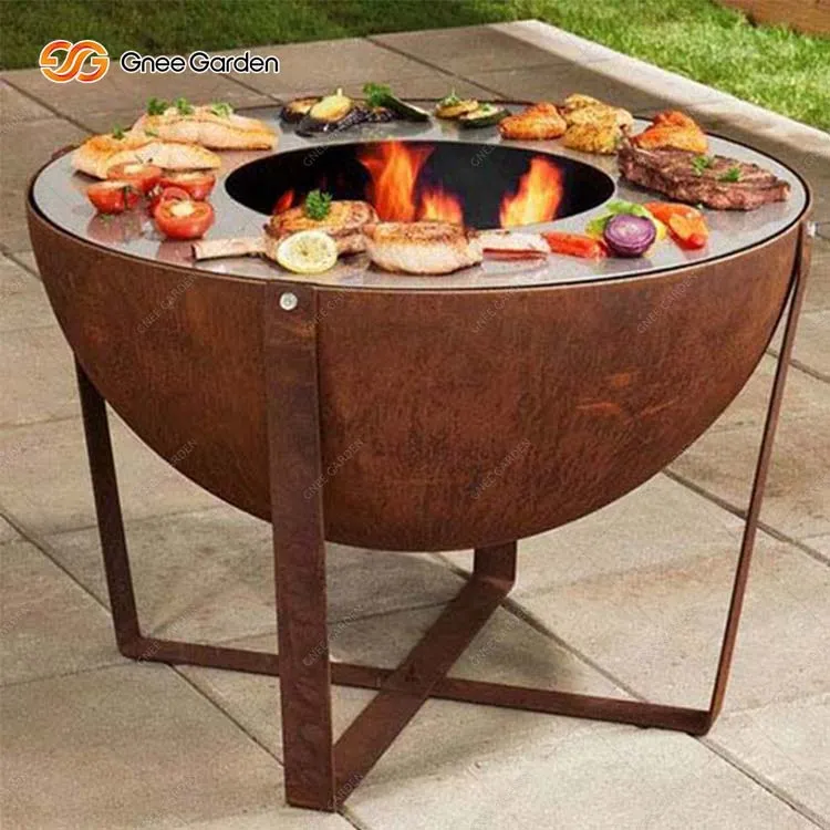 Corten Steel Outdoor Round Barbecue Fire Pit untuk Berkhemah