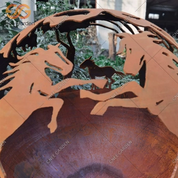corten steel garden ball