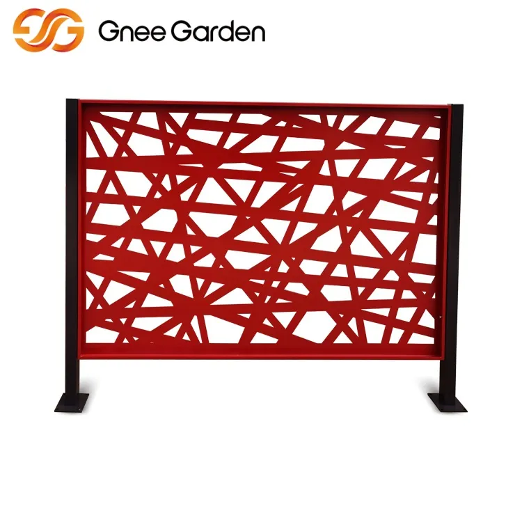 Corak Geometri Merah Skrin Taman Logam Corten